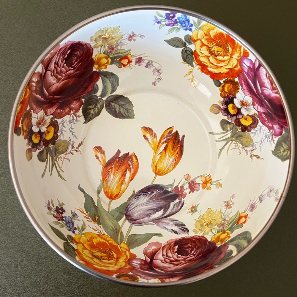 Makenzie Childs Vibrant Floral Enamelware Bowl